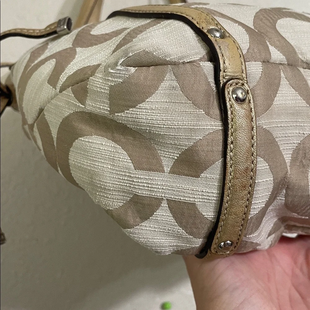 Coach Audrey OP Art Shantung Cinched Tote with gold leather trim